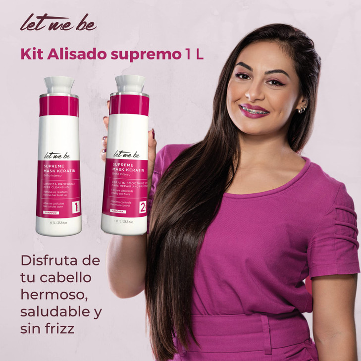 Let Me Be Keratin Hair Kit Progressive Supreme Mask Deep Cleansing Shampoo 2x1L 338 fl oz Frizz Control Intense Shine Pr