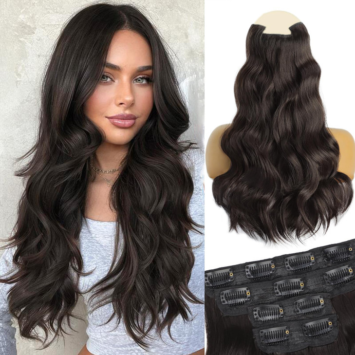 Vigorous Clip in Hair Extensions 4Pcs Dark Brown Long Hair Extensions Clip Ins 20Inch Soft Synthetic Hairpieces for Wome