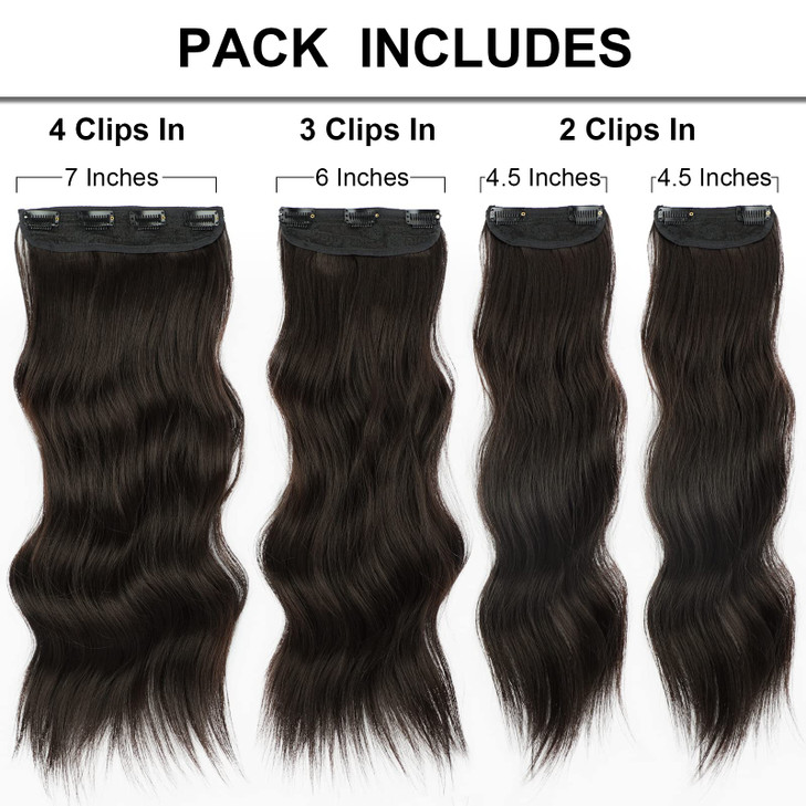Vigorous Clip in Hair Extensions 4Pcs Dark Brown Long Hair Extensions Clip Ins 20Inch Soft Synthetic Hairpieces for Wome