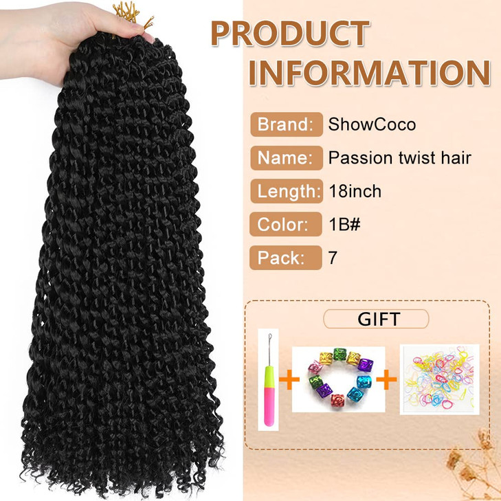 Passion Twist Hair 18 inch 7 Packs Water Wave Crochet Hair Curly Braiding Hair Passion Twist Crochet Hair for Black Wome