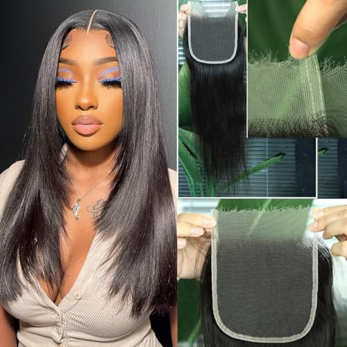 QTHAIR 18A Virgin Straight Hair Lace Closure 16inch 4x4 Free Part 130 Density Top Swiss Lace Natural Straight Human Hair