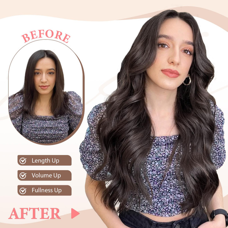 Fliace Synthetic Clip in Hair Extensions 6 PCS Natural Soft Hair Blends Well Hair Extensions Dark Brown Long Wavy Hairpi