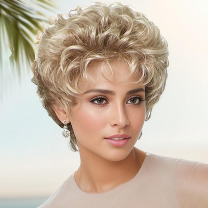 GNIMEGIL Old Lady Wig Curly Blonde Wigs For Women Natural Hair Short Curly Wigs With Bangs Synthetic Princess Diana Blan