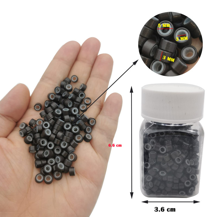 Flosius 500 Pcs Hair Extension Beads 5mm Silicone Micro Rings Links Beads for I Tip Human Hair Extensions Tool Dark Brow