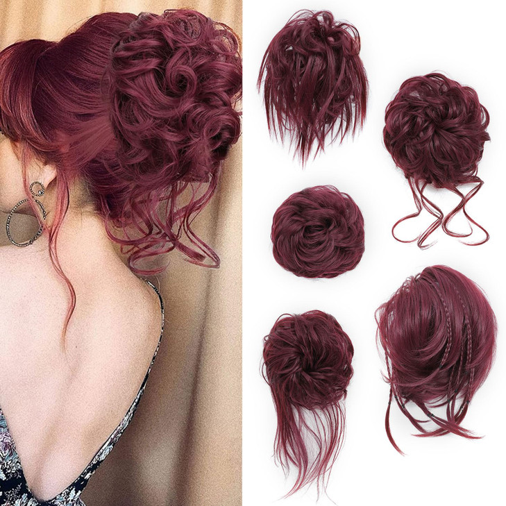 Elvirgel 5 PCS Messy Bun Hair Piece for Women Scrunchies Ponytail Extension with Elastic Rubber Band Hair Pieces for Upd