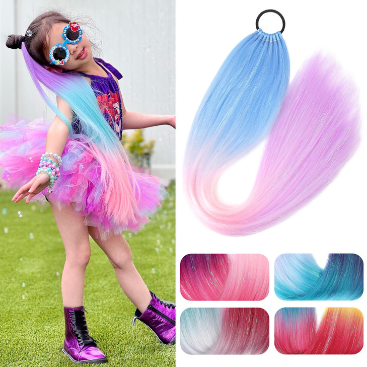 SEIKEA Colored Hair Extensions 26 9 Strands Lightweight Colored Hair Extensions for Kids Braid Ponytail Blend Hair Tinse