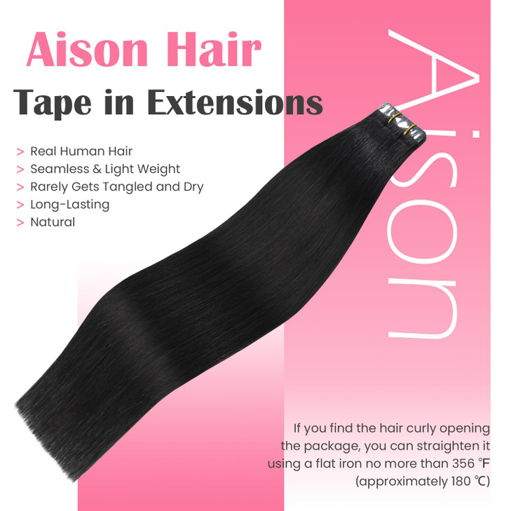Aison Natural Black Tape in Hair Extensions Human Hair 18 Inches 40g 20 PcsPack Tape ins Human Hair Extensions Silky Str