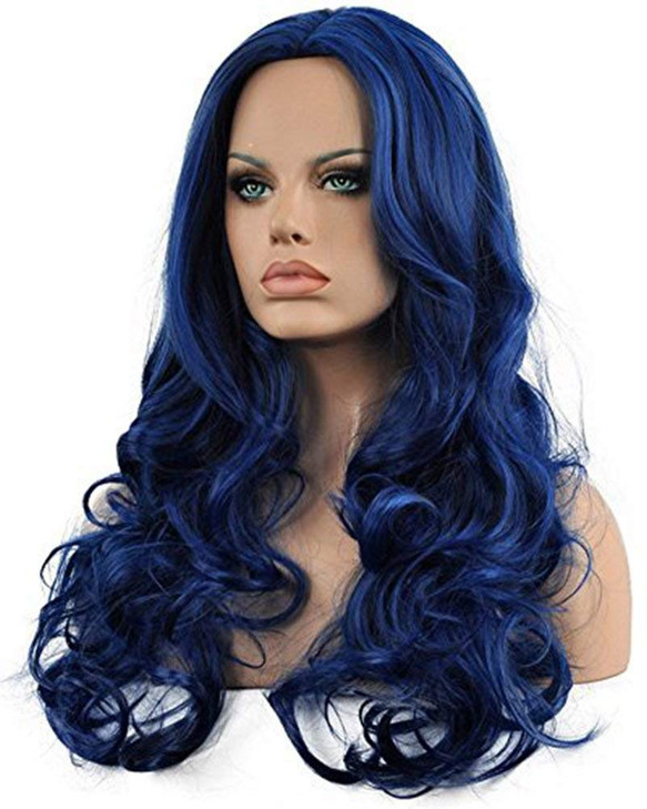 Kaneles Blue Wigs for Women Long Curly Wavy Soft Heat Resistant Synthetic Fiber Party Cosplay Accessories WigsBlue