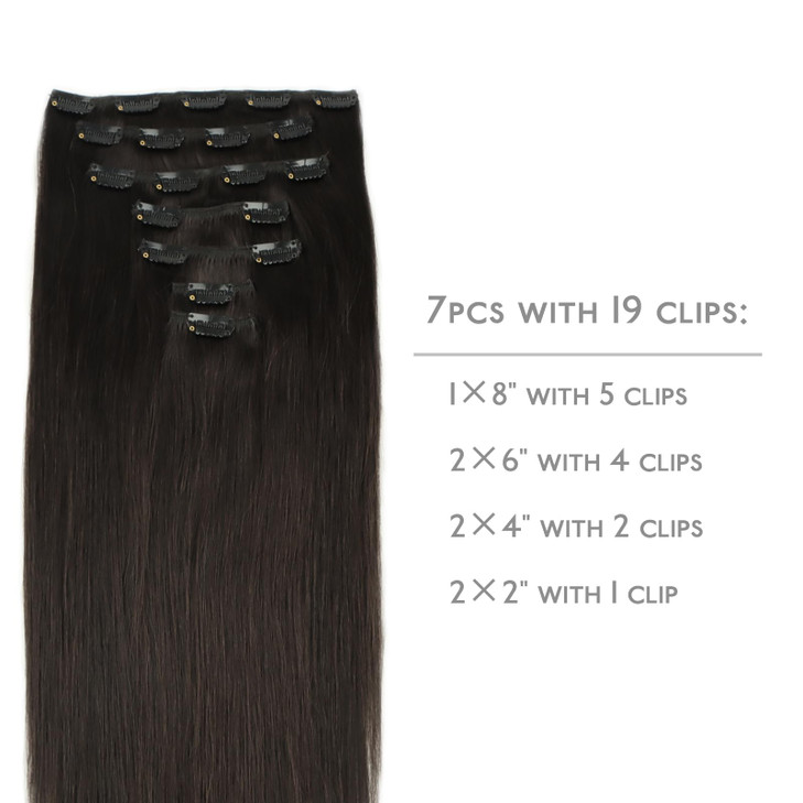 WENNALIFE Clip in Hair Extensions Real Human Hair 18 Inch 120g 7pcs Human Hair Extensions Clip Ins Dark Brown Coloured R