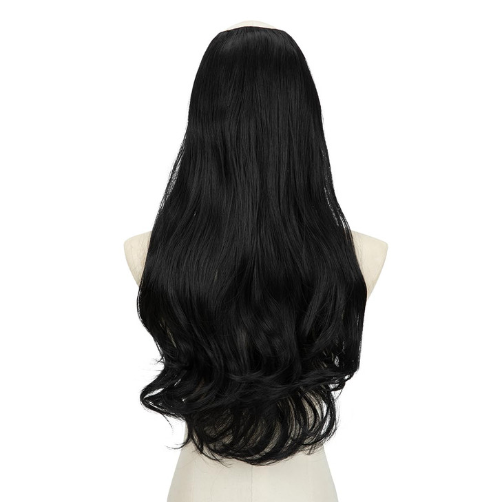 SARLA Clip in U Part Hair Extensions Synthetic Long Wavy Curly Thick Full Head Hairpiece for Women Jet Black 24 Inch