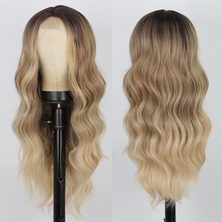 AISI QUEENS Long Blonde Wigs for Women Ombre Blonde Wavy Synthetic Curly Hair Wigs Natural Looking Middle Part Heat Resi