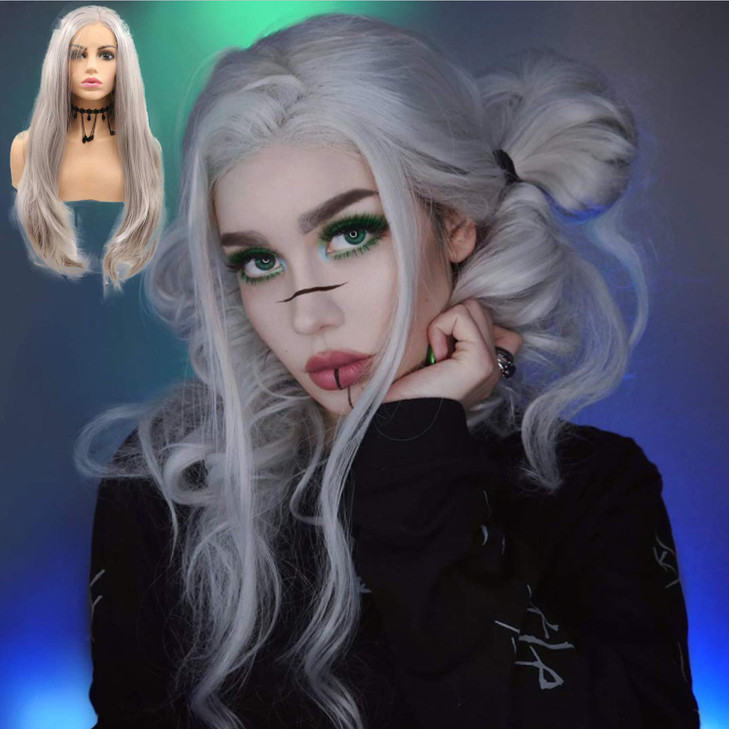 Silver Grey Lace Front Wigs for Women Long Silky Straight Real Hair Wig Natural Hairline Pre Plucked Glueless Lace Wig S