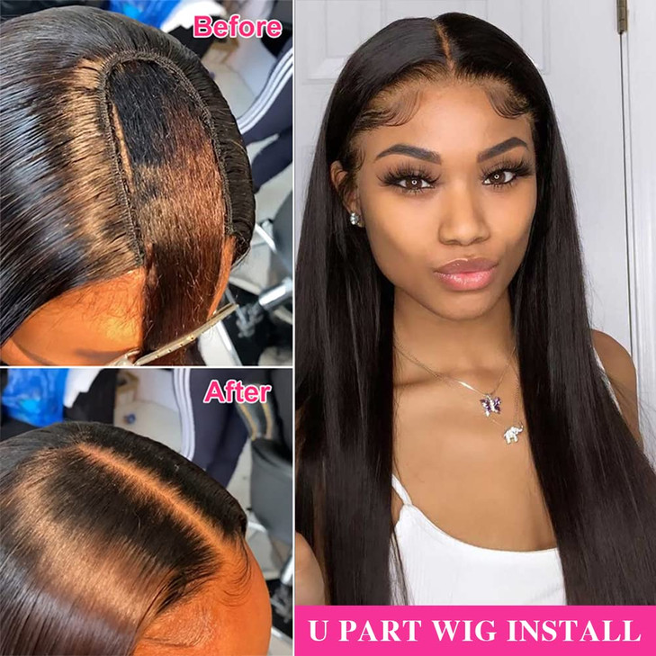 CanaryFly U Part Wig Human Hair Wigs For Black Women Brazilian Straight Human Hair Wigs None Lace Front Wig Glueless Nat