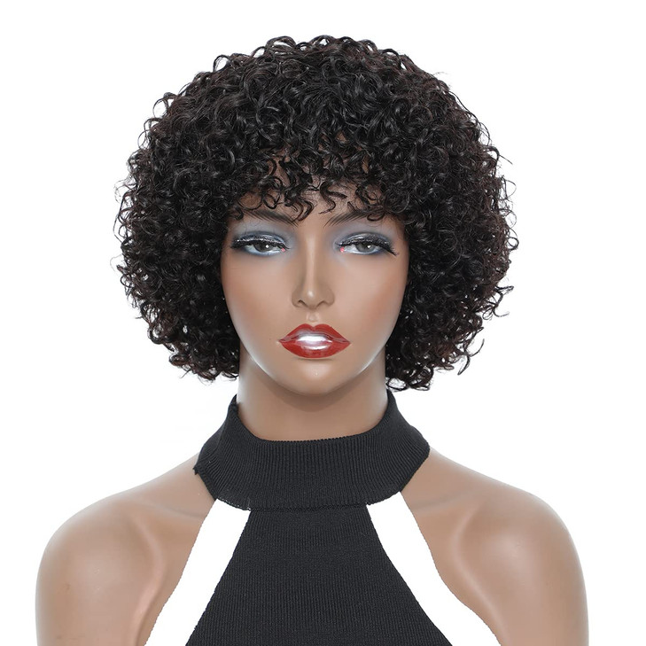 Molefi Short Human Hair Wigs for Black Women 150 Density Short Wigs for Middle Aged Women Machine Made Short Curly Wigs