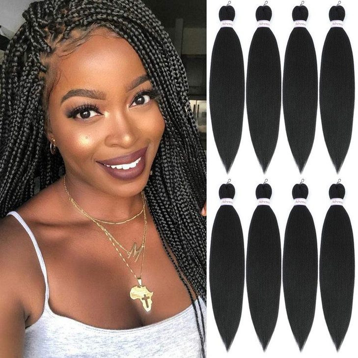 Alrence Pre Stretched Braiding Hair Long Braid 16 Inch 8 Packs Professional Braiding Hair Extensions Synthetic Crochet T