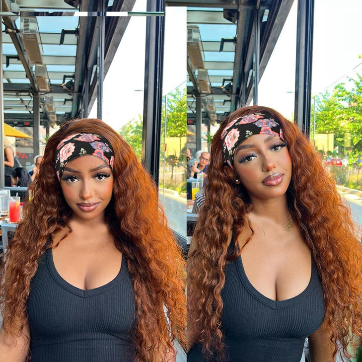 SOMIARIK Glueless Loose Curly Headband Wig Long Curly Bright Brown Wigs for Black Women None Lace Front Wigs Natural Hai