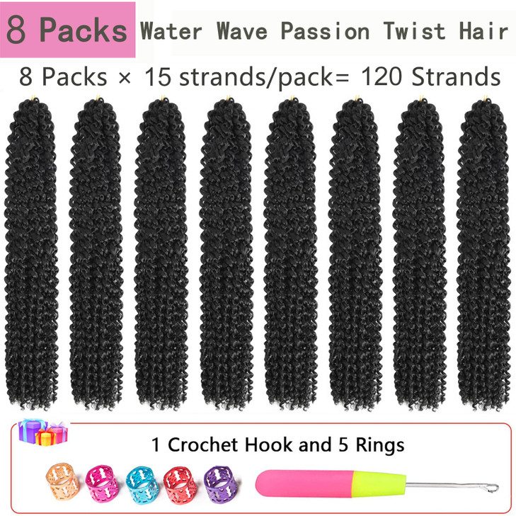 Alrence Passion Twist Hair 24 Inch 8 Packs Water Wave Crochet Hair Curly Braiding Hair For Butterfly Locs Long Bohe Croc