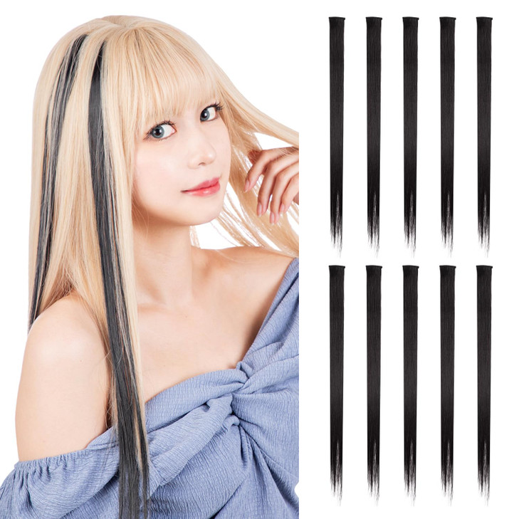 CLASSE 10Pcs Clip in colored hair extensions 22inches colorful Party Highlights Heatresistant Straight long for Women Ki