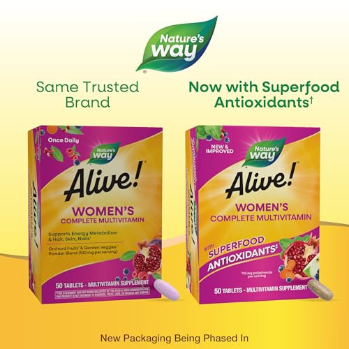 Nature's Way Alive! Women's Energy Multivitamin Tablets, Supports Cellular Energy*, Fruit and Veggie Powder Blend (100mg per Serving), 50 Tablets online at globaldelivered