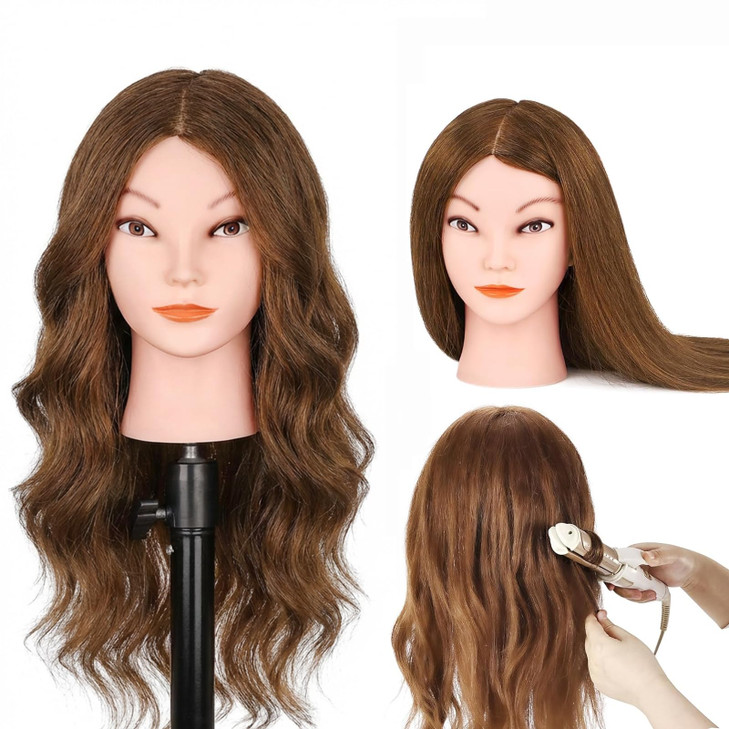 Mannequin Head with 100 Real Human Hair Beauty Star Manikin Doll Head for Hair Styling Cosmetology Hairdressing Training