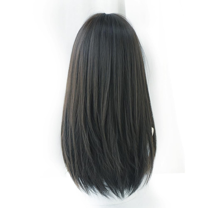 URCGTSA Long Straight Black Hair With Bangs Synthetic Soft Layer Wig For Women Party Cosplay Supply Wig 22inch Dark brow