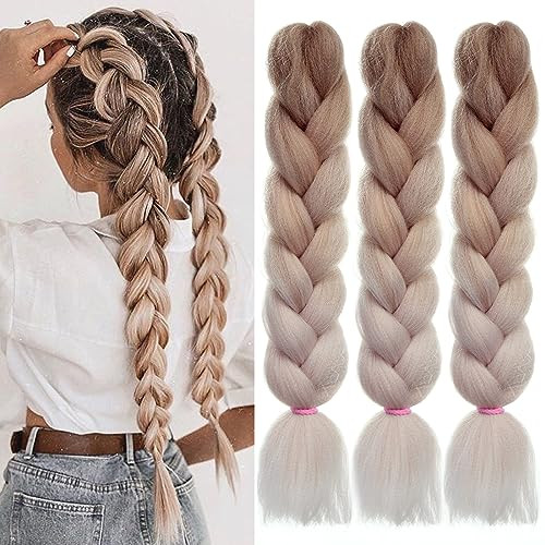 EMMOR Jumbo Braiding Hair Extensions 24 Inch High Temperature Synthetic Fiber 3 pcs Box Braids Braiding Hair Twist Croch