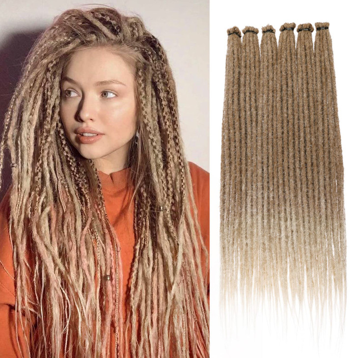 Leeven 20 Strands Synthetic Dreadlock Extensions 18 Inch Single Ended Ombre Blonde Thin Dreads Extensions Crochet Hippe