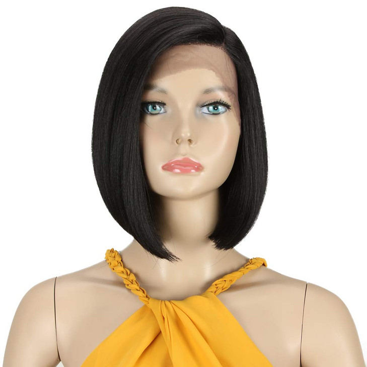 DBUT Synthetic Lace Front Wigs for Women HD Lace Side Part Straight Bob Wig Short Black Bob Heat Resistant Fibers 1B Col