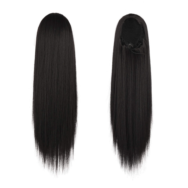 BARSDAR Dark Brown Ponytail Extension 14 Inch Short Straight Drawstring Ponytail Extensions for Women Synthetic Drawstri