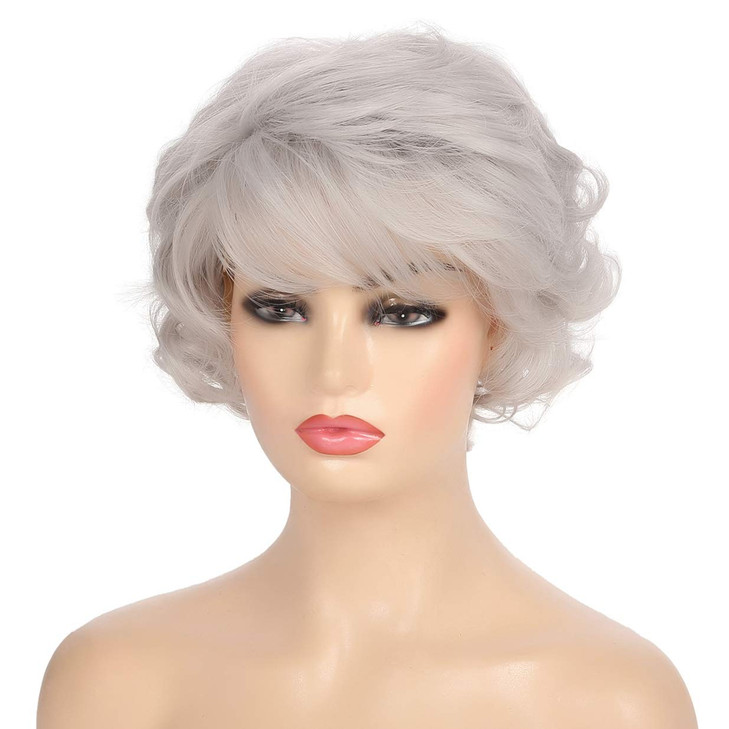 Kaneles Short Curly Grey Women Wigs Hair Old Lady Wig with Bangs Natural Synthetic Hair Heat Resistant Halloween Cosplay