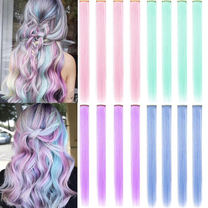 JCHDWSGUO 16 PCS 21Inch Multicolor Hair Extensions Party Highlights Clip in Synthetic Hair Accessories Cosplay Party Dre