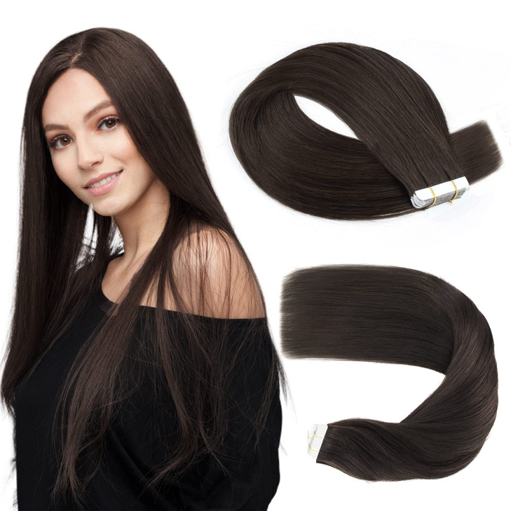 Sassina Tape in Human Hair Extensions Seamless Double Side Skin Wefts Tape in Real Human Hair Natural Black Tape in Exte