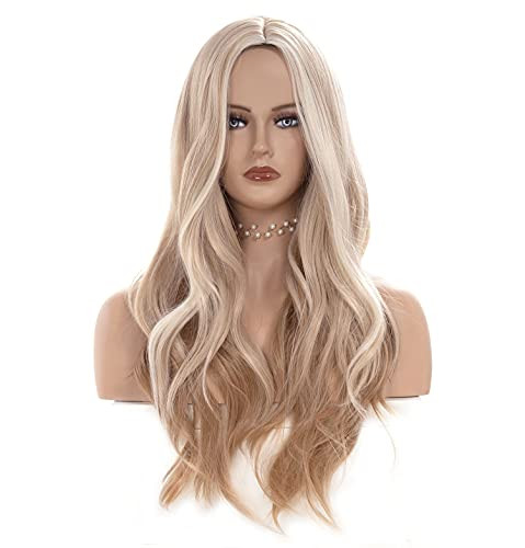 Gerulyss 26 Inches Light Blonde Mix Strawberry Blonde Wigs for Women Long Wavy Middle Part Wig Natural looking Synthetic