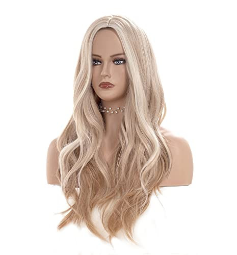 Gerulyss 26 Inches Light Blonde Mix Strawberry Blonde Wigs for Women Long Wavy Middle Part Wig Natural looking Synthetic