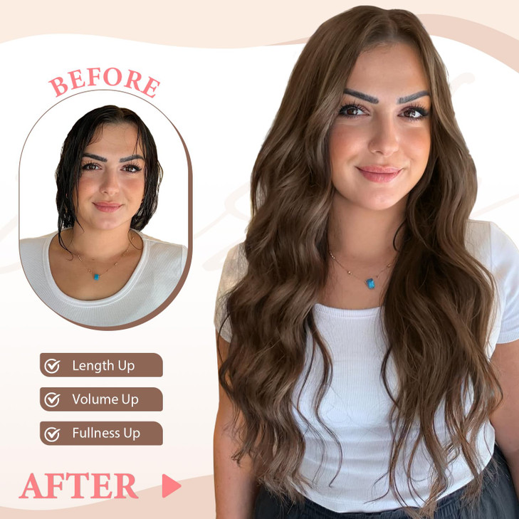 Fliace Clip in Hair Extensions for Women Chestnut Brown Long Wavy Hair Extensions Clip Ins 6PCS 20 Inch Synthetic Soft a