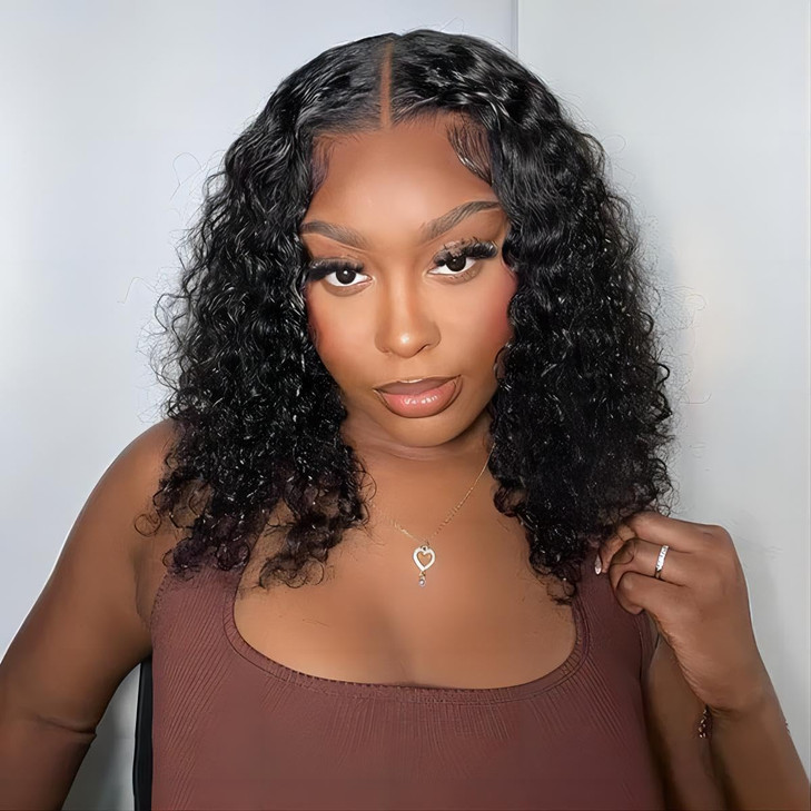ISEE Wear and Go Glueless Wigs Bob Wigs Human Hair Pre Plucked Water Wave Lace Front Wigs Human Hair Upgraded No Glue Tr