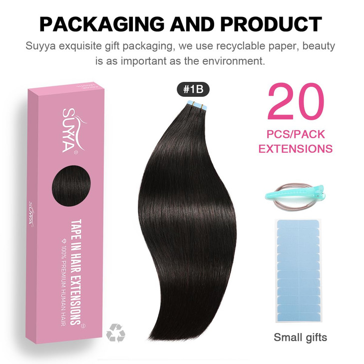 SUYYA Tape in Hair Extensions Remy Human Hair 18 inches 50gpack 20pcs Straight Seamless Skin Weft Tape Hair Extensions N