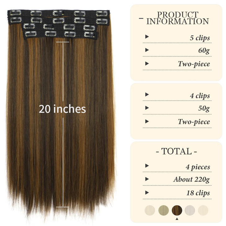 Su Exquisite Straight Hair Extensions Clip in Long Synthetic Hair Extensions 20 inches Thick Hairpieces for Women 20 Inc