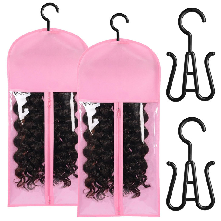 2PCS Wig Holder Wig Storage Portable Wig Bags Storage with Hanger Hair Extension Holder for Styling Wig Storage Bags Wig