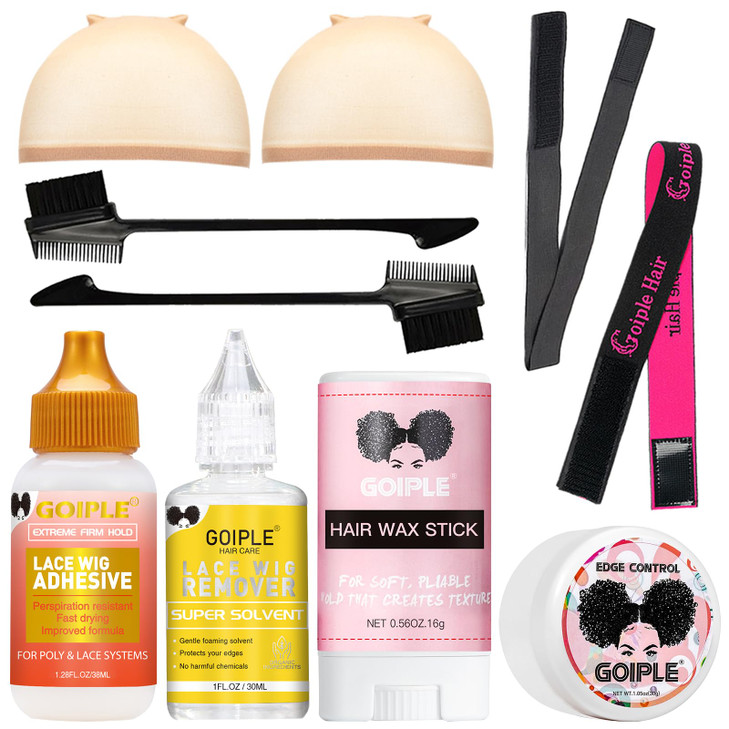 Lace Front Wig Glue Set Waterproof With Tools Hair Wax Stick Remover Edge Control Wax Wig Band and Dual Brush