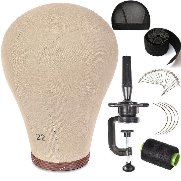 2124Inch Wig Head Cork Canvas Block Head Mannequin Head With Stand for Making Wigs 22 inch Brown