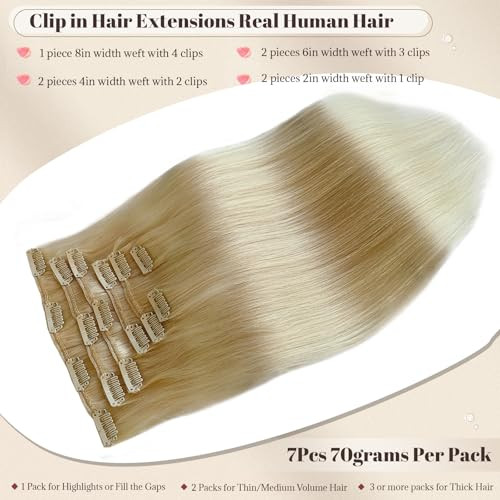 Blonde Clip in Hair Extensions Human Hair 15 Inch 60 Platinum Blond Real Human Hair Extensions Clips ins Thick Ends Soft