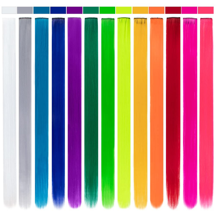 26 Packs Colored Hair Extensions 20Inch Straight MultiColors Party Highlights Clip In Hair Extension Synthetic Rainbow H
