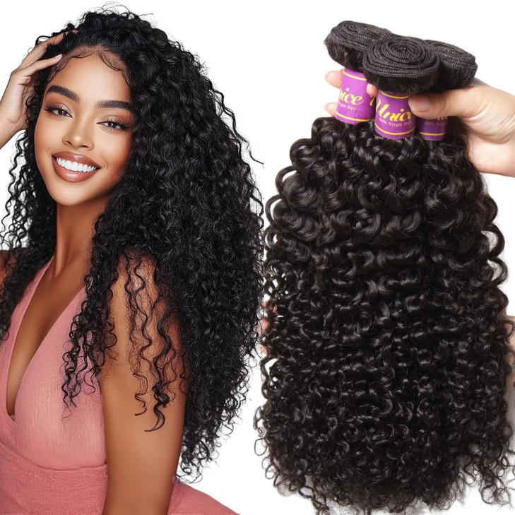 UNICE Human Hair Bundles Curly 14 16 18 inch 100 Unprocessed Malaysian Virgin Weave 3 Bundle Real Natural Black Human Ha