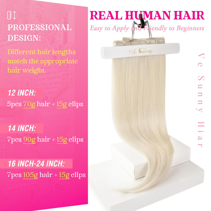 Ve Sunny Clip in Human Hair Extensions Platinum Blonde Hair Extensions Clip ins Real Human Hair Short Straight 5pcs 85g