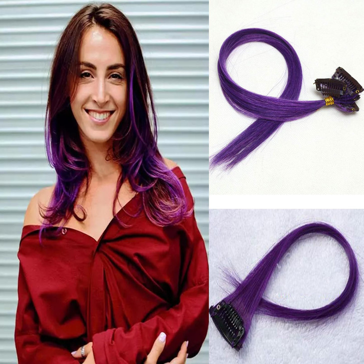 18 Inch High light Clip in Human Hair Extensions 100 Straight Clip on Party Highlights Colored Hair Extensions 6 Piecess