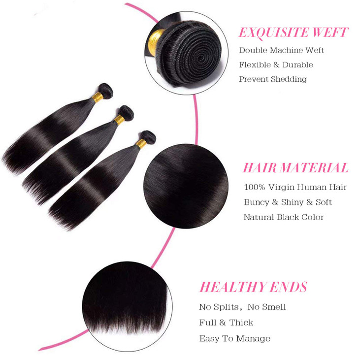 Straight Human Hair 3 Bundles 18 18 18 Inch Brazilian Hair Weave Bundles Human Hair 100 Unprocessed Virgin Real Straight