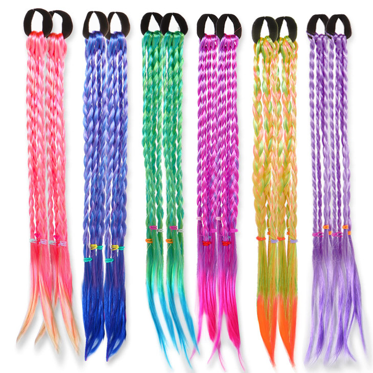 17 Inch Girls Rubber Bands Hair Extensions for Kids Crazy Hair Day Accessories Colorful Wigs Colored Braids for for Wome