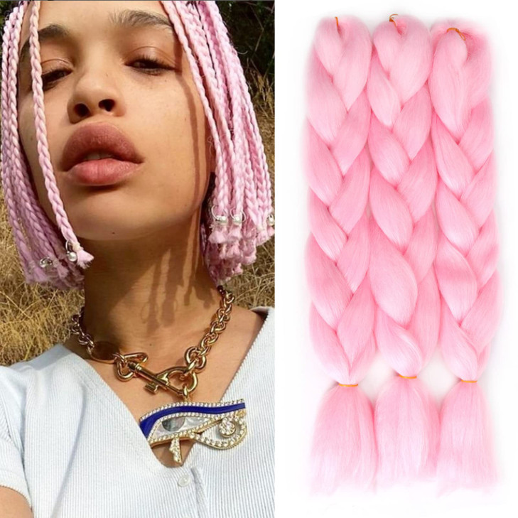 Premium Pink Braiding Hair Extensions Synthetic Fiber Hair Bundle Jumbo Braids for Box Braids Crochet Hair Single Color