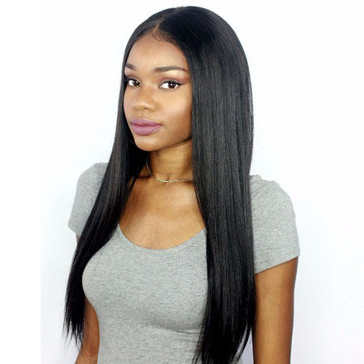 premier 360 Yaki Straight Human Hair Wigs for Black Women Glueless Swiss Lace Wig 360 Lace Frontal Wigs Pre Plucked Long